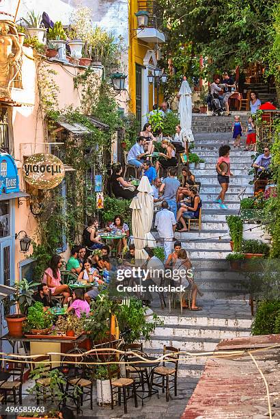 plaka - plaka greek cafe stock pictures, royalty-free photos & images