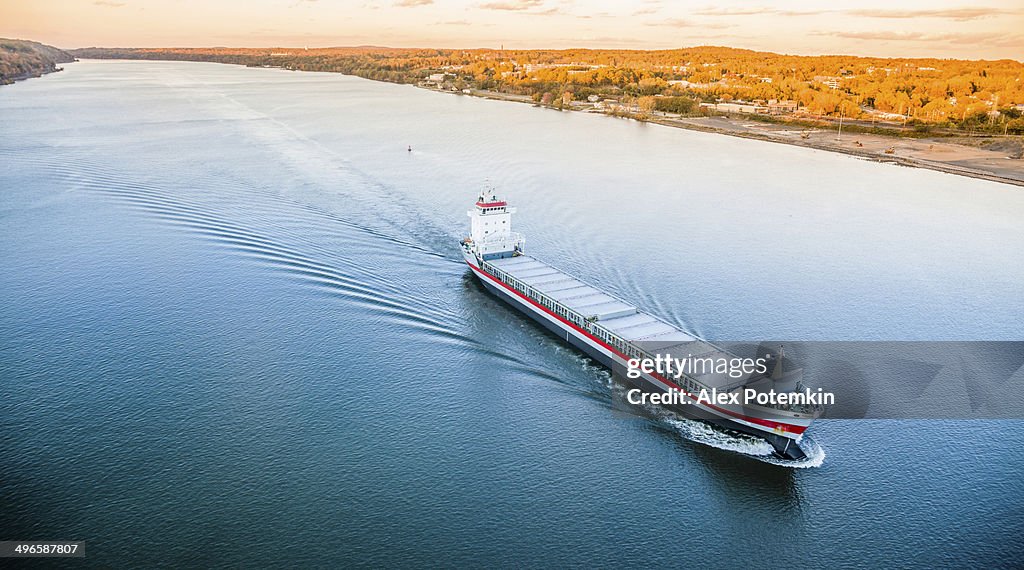 Huge cargo ship at the Hudson River