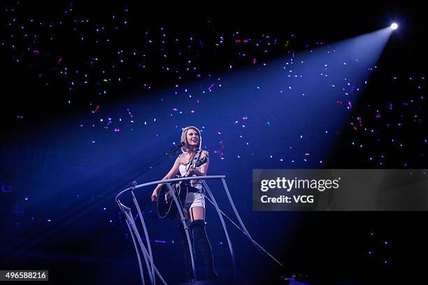 Taylor Swift performs live on stage during the 1989 World Tour Live at Mercedes-Benz Arena on November 10, 2015 in Shanghai, China.