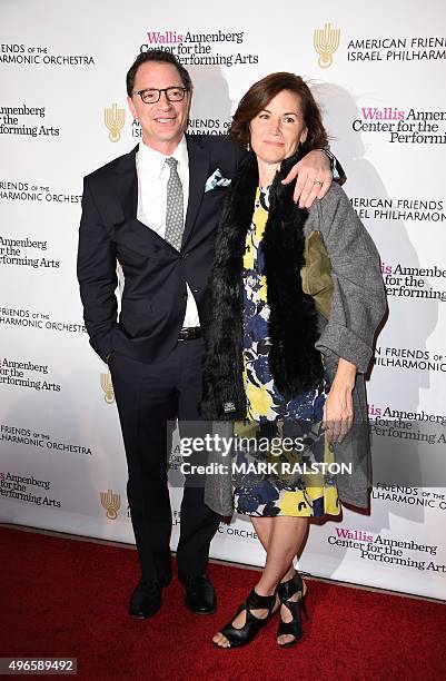 Actor Joshua Malina and Melissa Merwin arrive for the American Friends of the Israel Philharmonic Orchestra Duet Gala at the Wallis Annenberg Center...