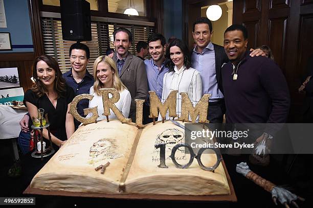 The cast of the TV series Grimm, Bree Turner, Reggie Lee, Claire Coffee, Silas Weir Mitchell, David Giuntoli, Bitsie Tulloch, Sasha Roiz and Russell...