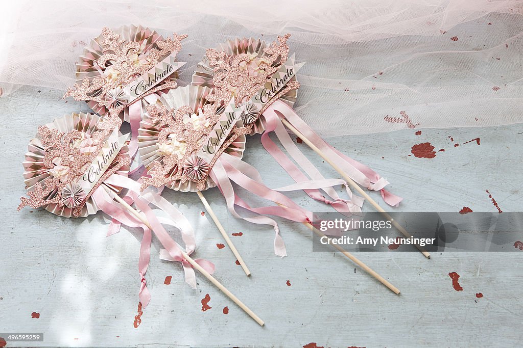 Pink party decorations.