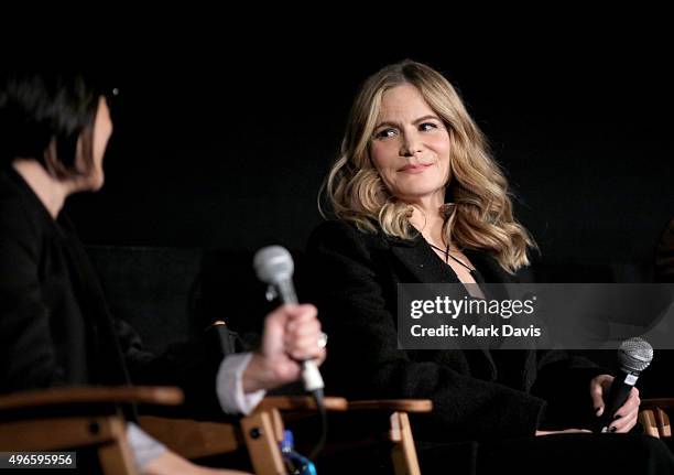 Producer Rosa Tran and actress Jennifer Jason Leigh attend the screening and Q&A for the Paramount Pictures film 'Anomalisa' at the Egyptian Theater...