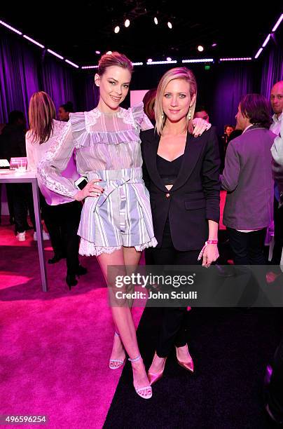 Actresses Jaime King and Brittany Snow attend T-Mobile Un-carrier X Launch Celebration at The Shrine Auditorium on November 10, 2015 in Los Angeles,...