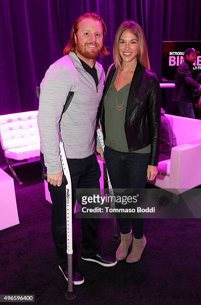 Player Justin Turner and Kourtney Pogue attend T-Mobile Un-carrier X Launch Celebration at The Shrine Auditorium on November 10, 2015 in Los Angeles,...