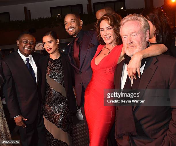 Dr. Bennet Omalu, actors Gugu Mbatha-Raw, Will Smith, producers Giannina Facio and Ridley Scott attend the after party for the Centerpiece Gala...