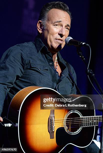 Musician Bruce Springsteen performs live at the 9th Annual Stand Up For Heroes Event presented by the NewYork Comedy Festival and the Bob Woodruff...