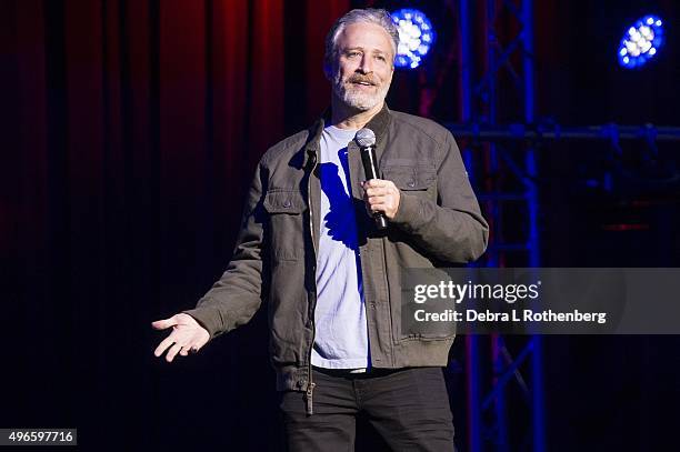 Comedian Jon Stewart at the 9th Annual Stand Up For Heroes Event presented by the New York Comedy Festival and the Bob Woodruff Foundation at Madison...