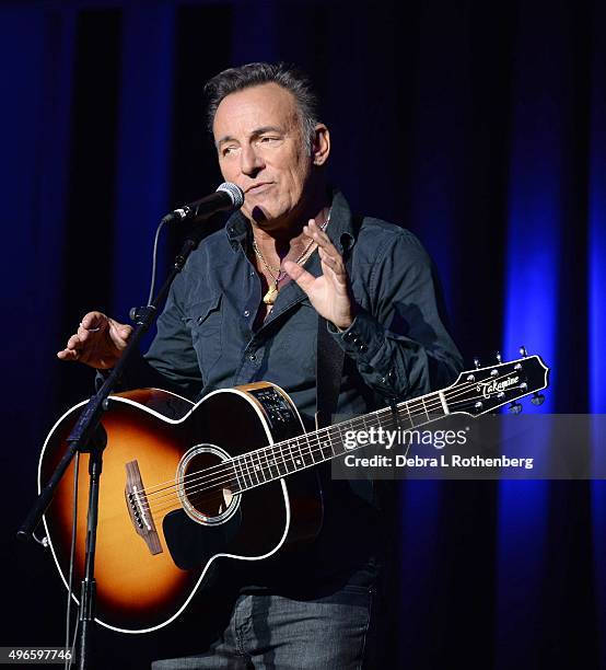 Musician Bruce Springsteen performs live at the 9th Annual Stand Up For Heroes Event presented by the NewYork Comedy Festival and the Bob Woodruff...