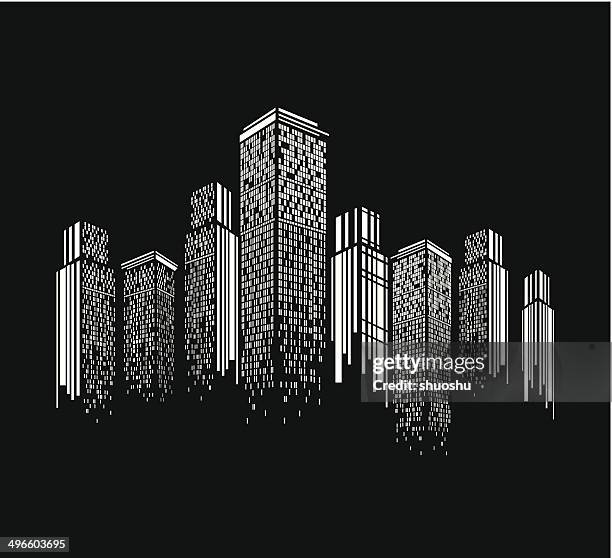 abstract black and white modern building pattern background - dark stock illustrations