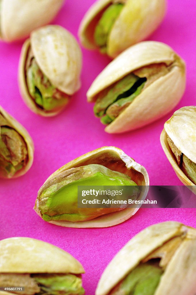 Pistachios on pink