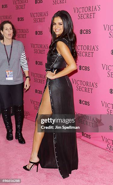 Actress/singer Selena Gomez attends the 2015 Victoria's Secret Fashion Show pink carpet arrivals at Lexington Armory on November 10, 2015 in New York...