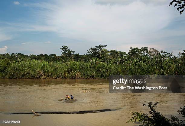 Former coca farms that are now cultivating banana are seen on the other side of the river in Tierradentro on October 29 in Colombia. With financial...