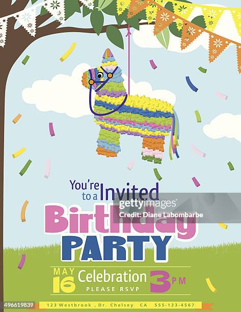 juvenile piñata birthday party invitation template - piñata stock illustrations