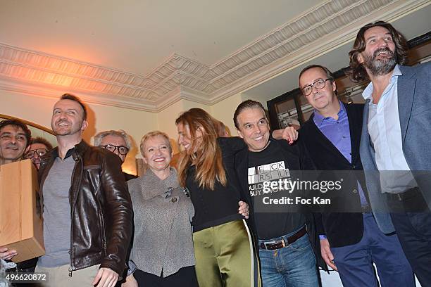 Prix de Flore 2015 winner Jean-Noel Orengo , Colette Siljegovic owner of Cafe de Flore, her daughter Carole Chretiennot, Philippe Vandel, Louis...