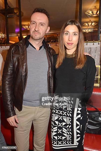 Prix de Flore 2015 winner Jean-Noel Orengo and Chloe Deschamps from editions Grasset attend the "Prix De Flore 2015 : " Literary Prize Winner...