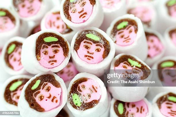 The candy featuring the face of Kintaro at confectioners at Kintaro Ame Honten are seen ahead of the "Shichi-Go-San" festival for children on...