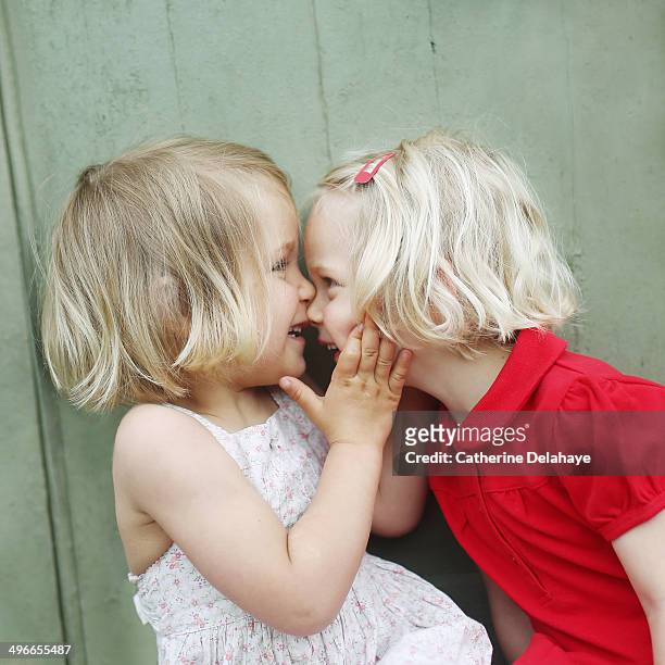 two 3 years old twins girls playing together - 2 3 years stock-fotos und bilder