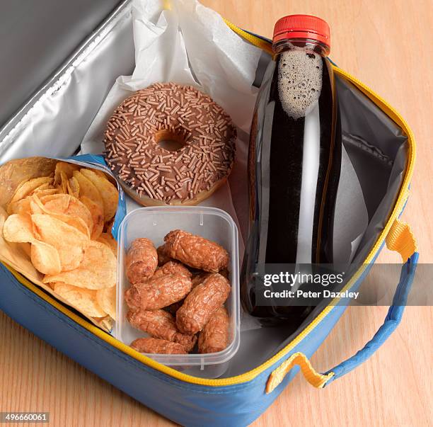 unhealthy lunch box - sack lunch stock pictures, royalty-free photos & images