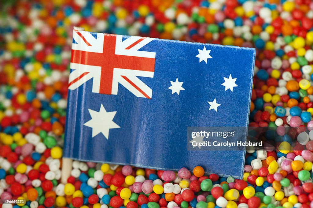 Australian flag on colourful background