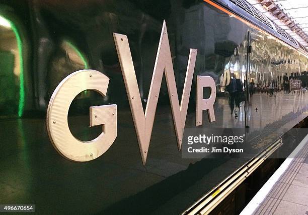 The newly designed GWR logo adorns a loco at Paddington station on November 11, 2015 in London, England. Refurbished Great Western Railway trains are...