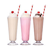 milkshakes chocolate flavor set collection with cherry on top isolated