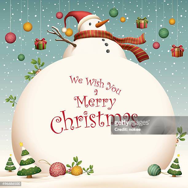 christmas card - big snowman - snowman stock illustrations