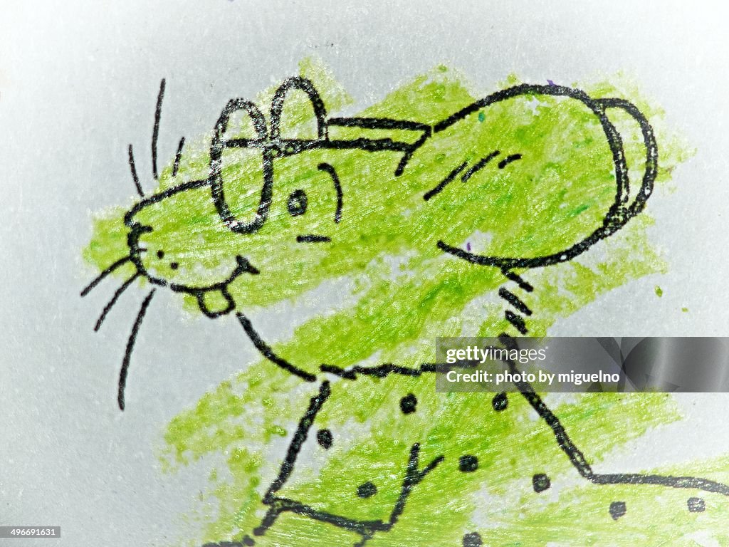 Little mouse painted in green