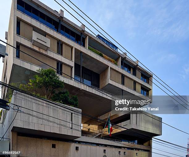 Architect by Kenzo Tange Associates. Completed in 1970. Location at Mita 4-3-12, Minato-ku, Tokyo, Japan. Suddenly like robot base appeared. It is...