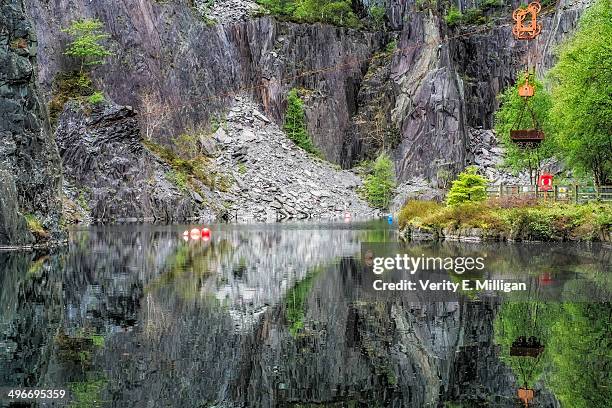 vivian quarry, llanberis, snowdonia - dinorwic quarry stock pictures, royalty-free photos & images