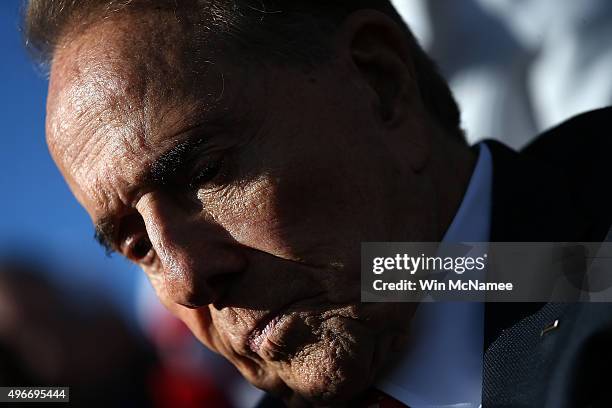 World War II veteran and former Sen. Bob Dole attends a Veterans Day ceremony at the National World War II Memorial November 11, 2015 in Washington,...