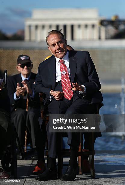 World War II veteran and former Sen. Bob Dole attends a Veterans Day ceremony at the National World War II Memorial November 11, 2015 in Washington,...