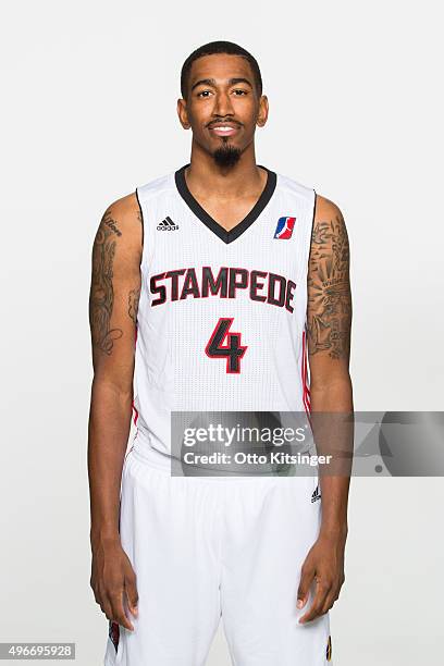 Eric Atkins poses for a photograph during the Idaho Stampede's Media Day on November 10, 2015 at Peppershock Media in Nampa, Idaho. NOTE TO USER:...