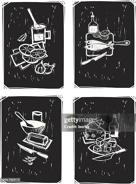 rustic cooking set - brunch background stock illustrations