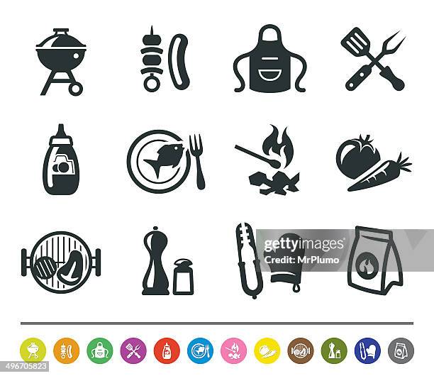 barbecue-icons/siprocon kollektion - gartengrill stock-grafiken, -clipart, -cartoons und -symbole