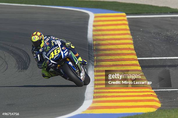 Valentino Rossi of Italy and Movistar Yamaha MotoGP heads down a straight during the second day of test during the MotoGp Tests In Valencia at...