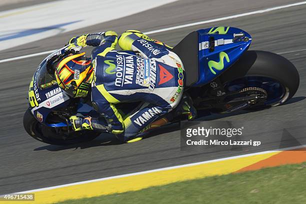 Valentino Rossi of Italy and Movistar Yamaha MotoGP rounds the bend during the second day of test during the MotoGp Tests In Valencia at Ricardo...