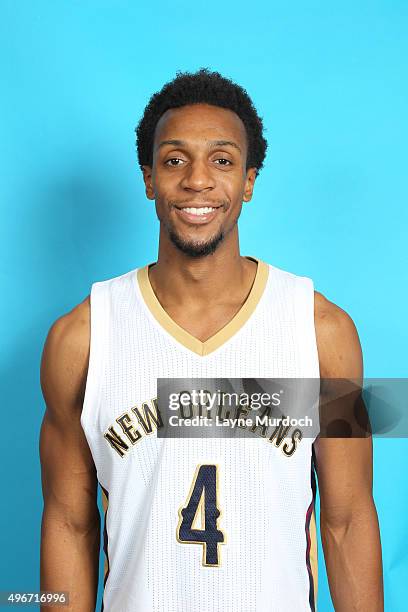Ish Smith of the New Orleans Pelicans poses for a head shot on November 10, 2015 at the Smoothie King Center in New Orleans, Louisiana. NOTE TO USER:...