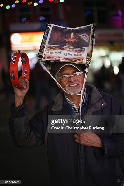 Chandra Kant poses as he celebrates the Hindu festival of Diwali on November 11, 2015 in Leicester, United Kingdom. Up to 35,000 people attended the...