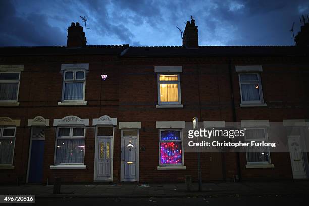 Residents decorate their homes with lights as they celebrate the Hindu festival of Diwali on November 11, 2015 in Leicester, United Kingdom. Up to...