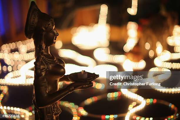 Light installation entertains crowds as they celebrate the Hindu festival of Diwali on November 11, 2015 in Leicester, United Kingdom. Up to 35,000...