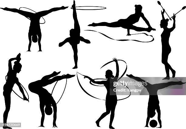 gymnastic - ribbon routine rhythmic gymnastics stock illustrations