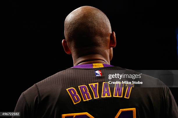 Kobe Bryant of the Los Angeles Lakers in action against the Brooklyn Nets at the Barclays Center on November 6, 2015 in Brooklyn borough of New York...