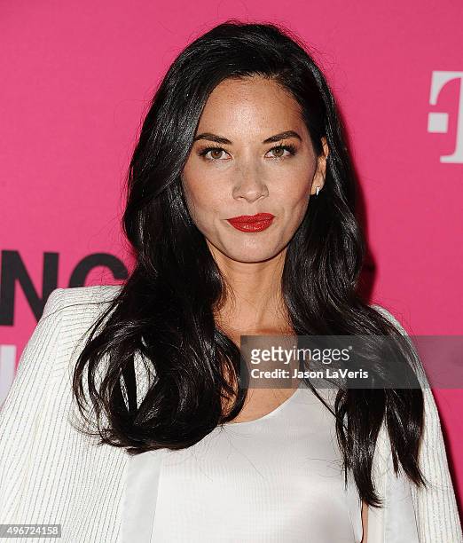 Actress Olivia Munn attends the T-Mobile Un-carrier X launch at The Shrine Auditorium on November 10, 2015 in Los Angeles, California.