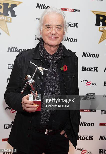 Jimmy Page receives Award on behalf of Led Zeppelin for Reissues of the Year at the Classic Rock Roll of Honour at The Roundhouse on November 11,...