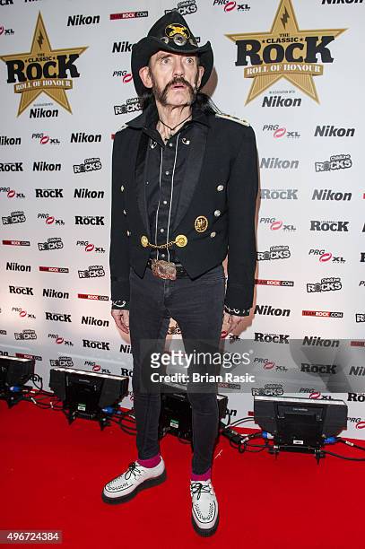 Lemmy Kilmister of Motorhead attends the Classic Rock Roll of Honour at The Roundhouse on November 11, 2015 in London, England.