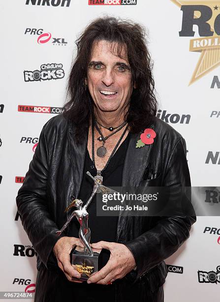 Alice Cooper wins Classic Album Award at the Classic Rock Roll of Honour at The Roundhouse on November 11, 2015 in London, England.