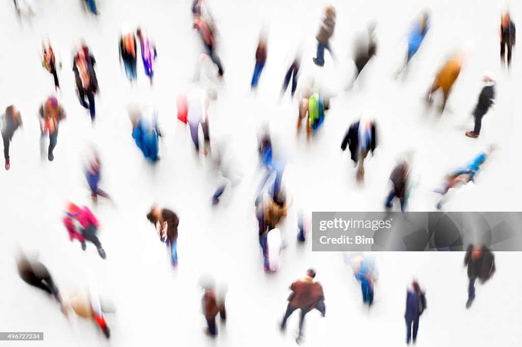 Large Group of People, Elevated View, Blurred Motion