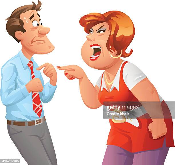 furious woman shouting at man - wife stock illustrations