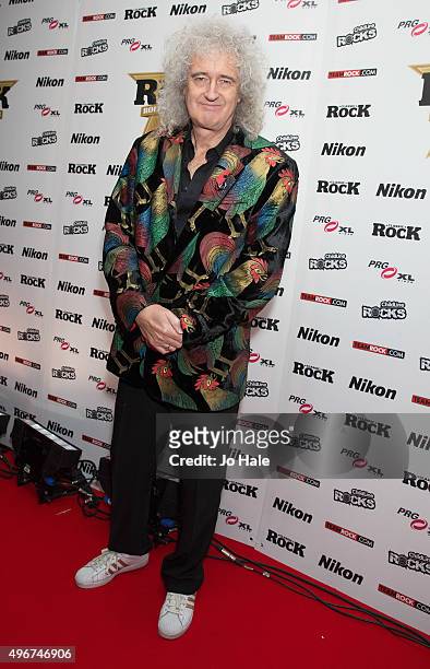 Brian May of Queen attends the Classic Rock Roll of Honour at The Roundhouse on November 11, 2015 in London, England.